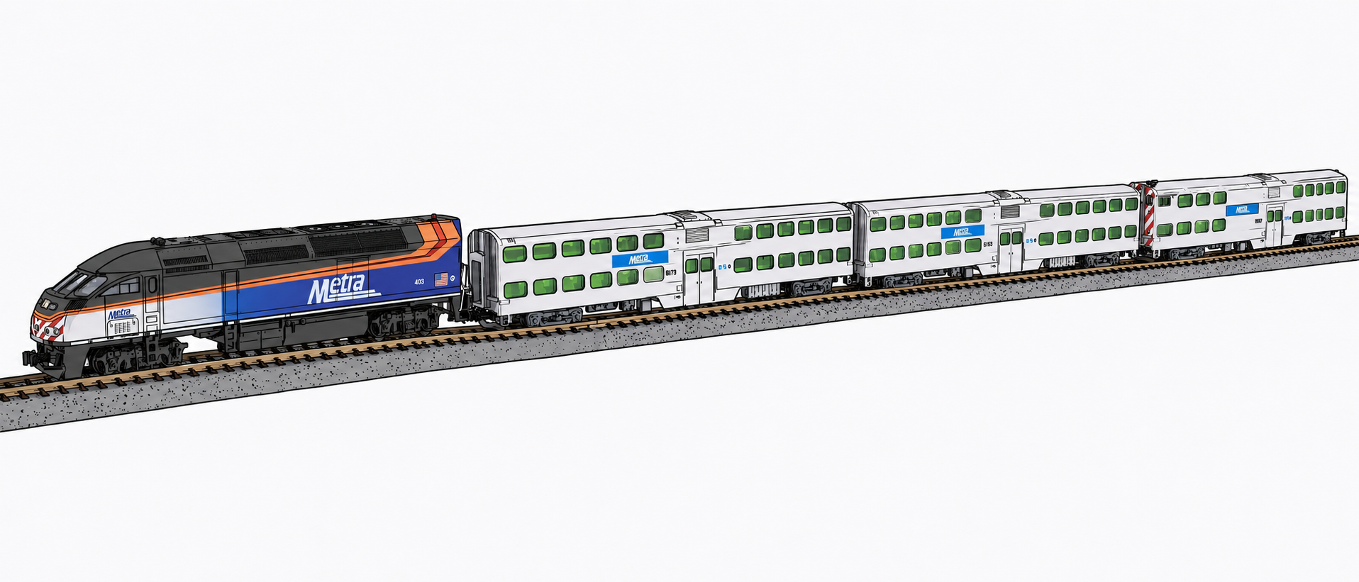 Modern Metra Commuter Train in N Scale model train set